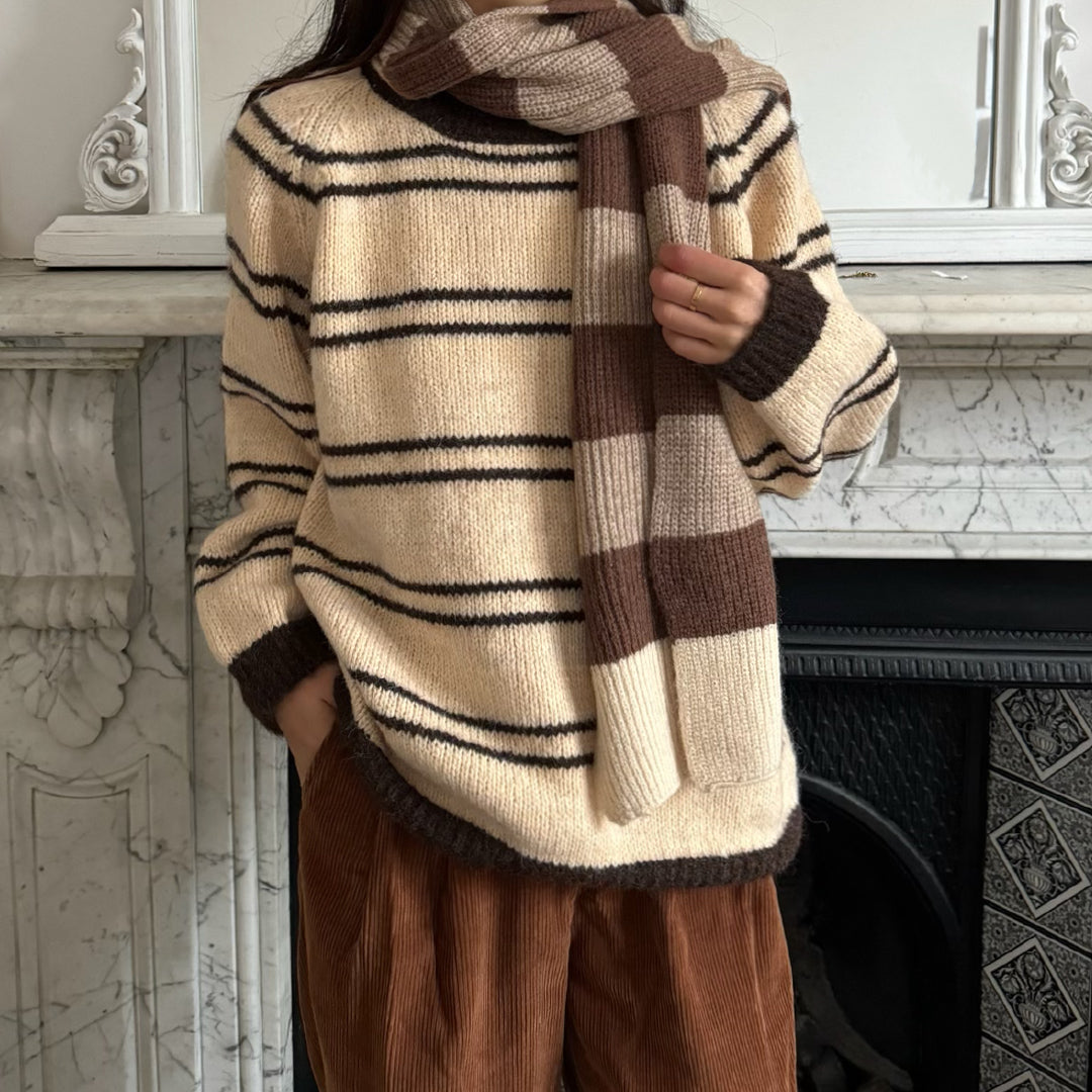 Beige and brown stripy knit