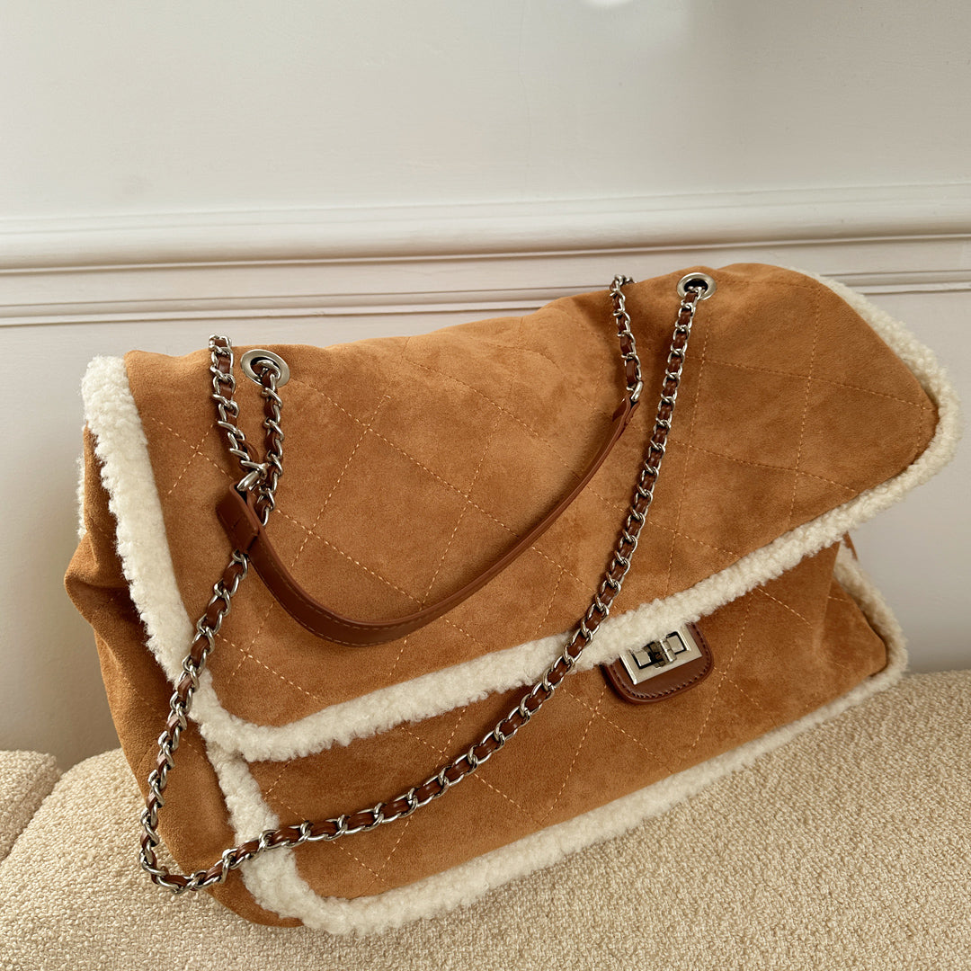 Brown shearling oversized bag