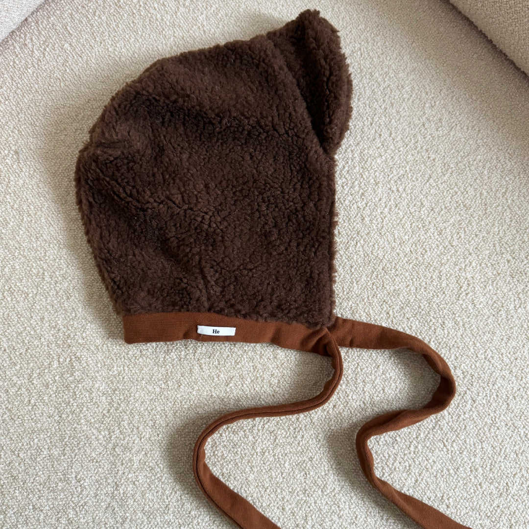 Fleece ribbon hat brown