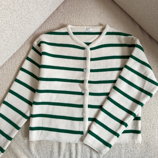 Green striped cardigan