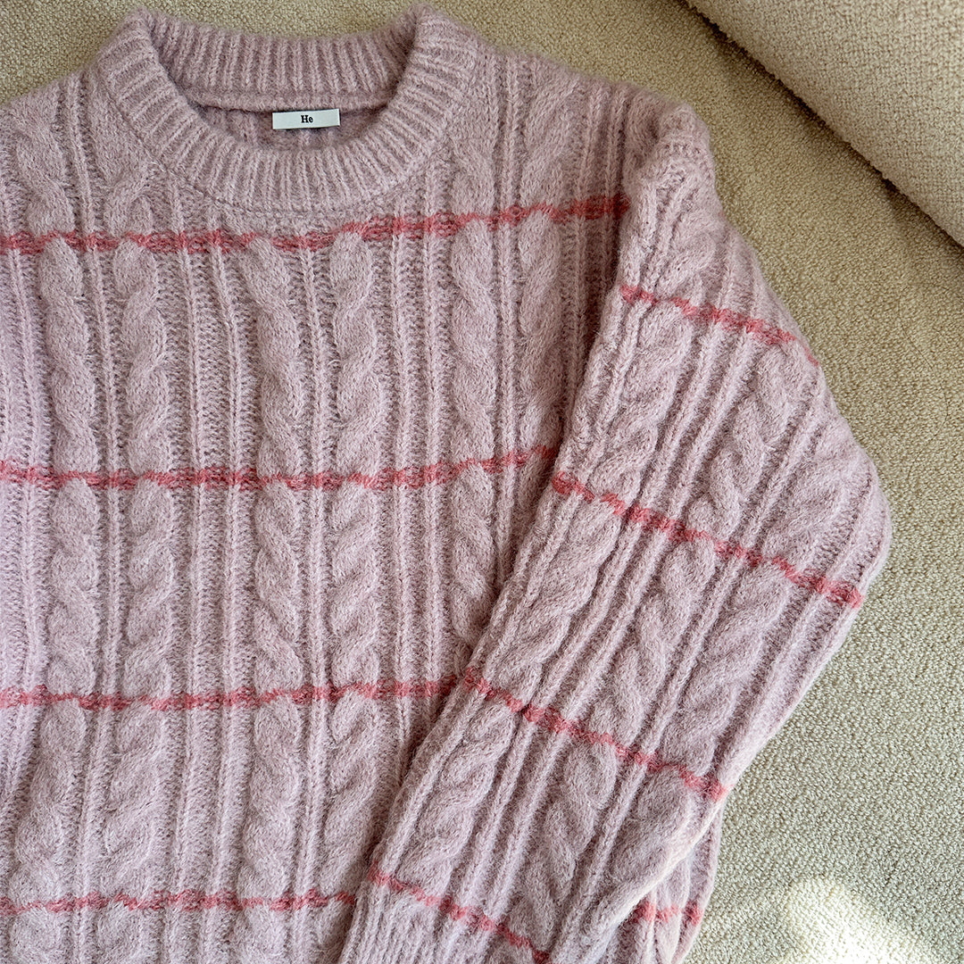 Pink striped cable knit