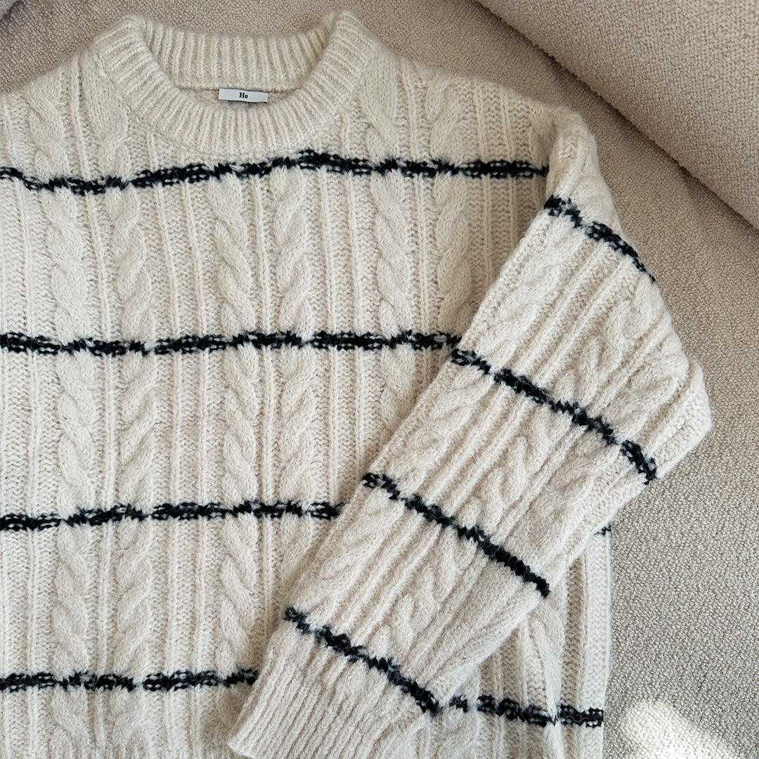 Cream striped cable knit