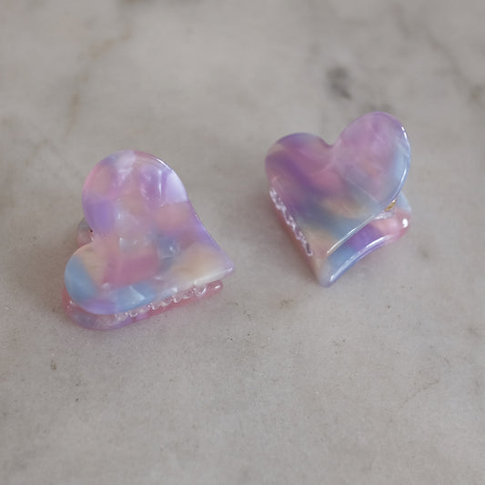 Heart shaped hair clips purple
