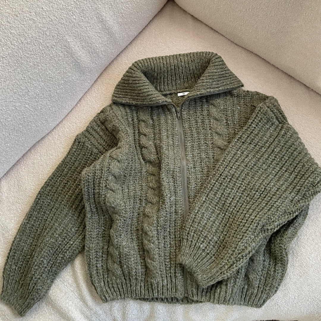 Chunky olive green zip up
