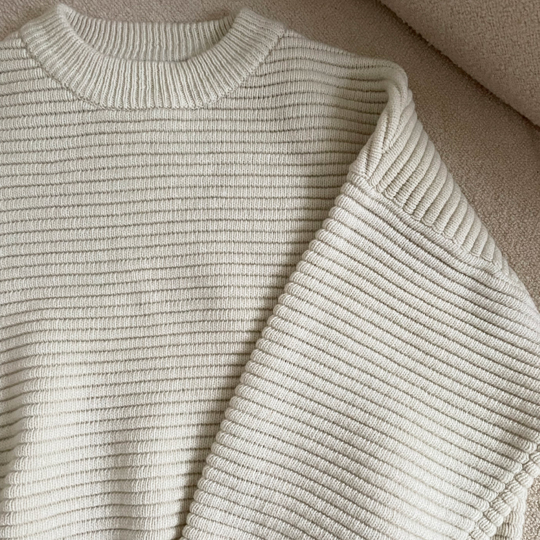White heavy wool ribbed knit