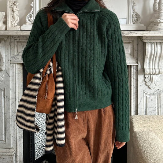 Forest green zip up cardigan