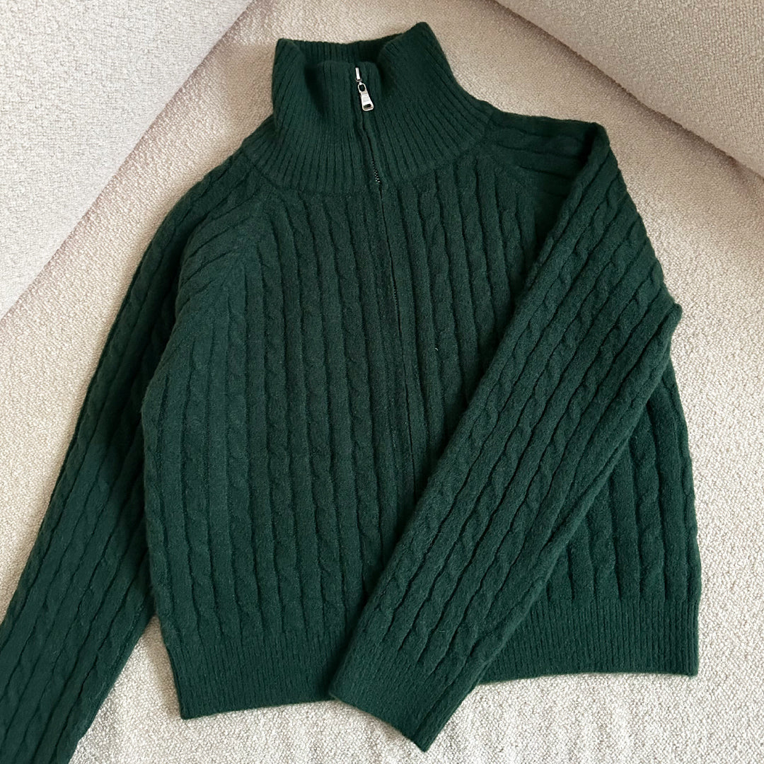 Forest green zip up cardigan