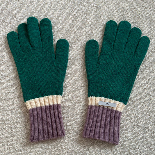 Purple and green gloves